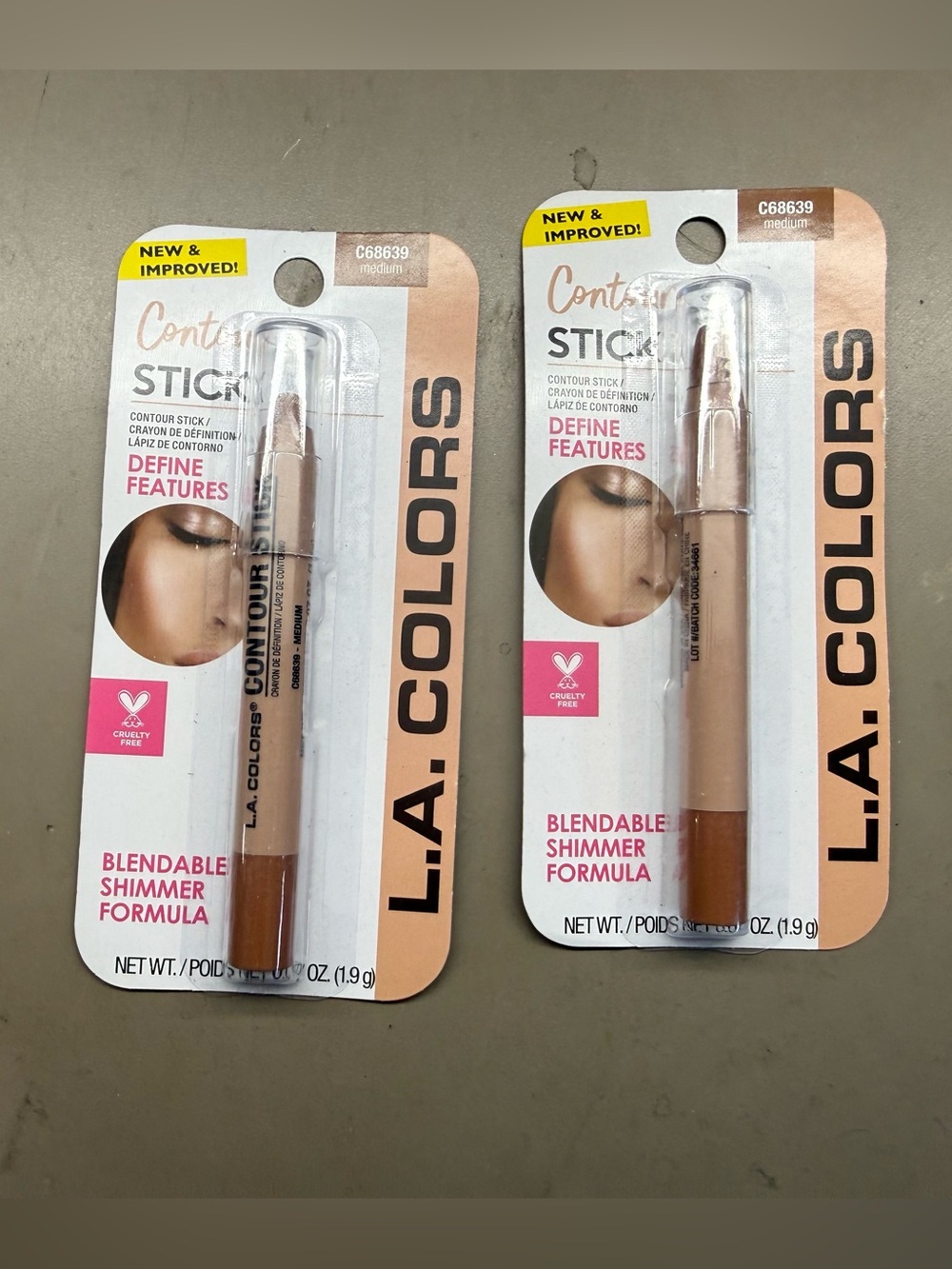 2 X L.A. Colors Contour Stick Duo Lot Set in C68639 ~ MEDIUM ~ Brand New Sealed